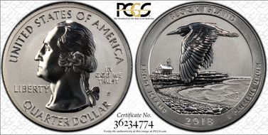 2018-S 25C Block Island NP-Silver Rev PR 50th Anniversary Set PR70