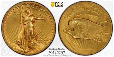 1907 $20 High Relief, Wire Edge MS61