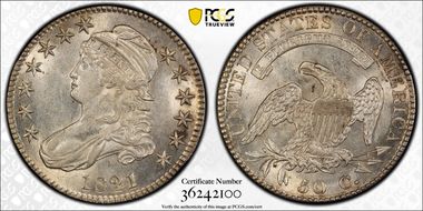 1821 50C O-104 AU58+