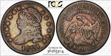 1821 10C JR-3, Large Date VF25