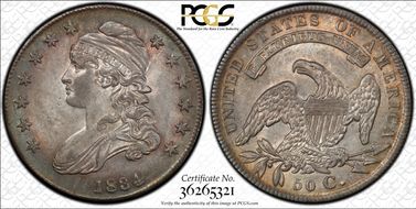 1834 50C O-111, Sm Date Sm Let AU58