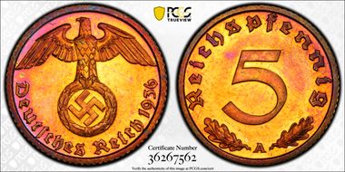 1936-A 5 Rcpfg J-316 PR65CAM