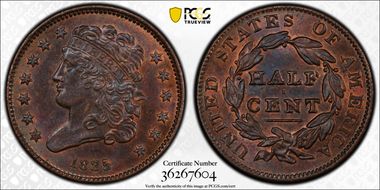 1835 1/2C C-2 MS63BN