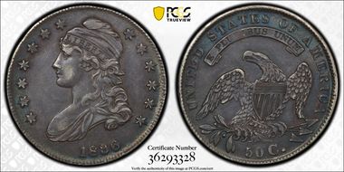 1836 50C O-106, Beaded Reverse N1