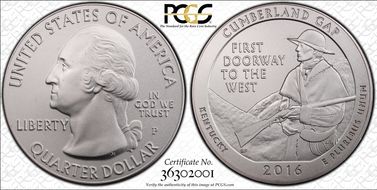2016-P 25C Cumberland Gap NP 5 oz Silver SP67