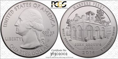 2016-P 25C Harpers Ferry NP 5 oz Silver SP68