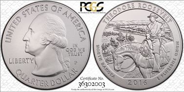 2016-P 25C Theodore Roosevelt NP 5 oz Silver SP69