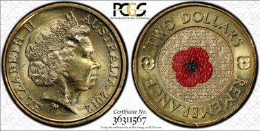 2012 $2 Remembrance Day Colorized MS64