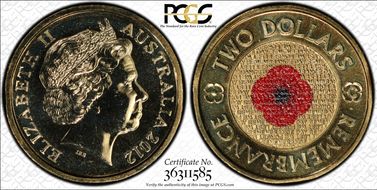2012-C $2 Remembrance Day Colorized MS68