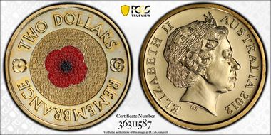 2012-C $2 Remembrance Day Colorized MS69
