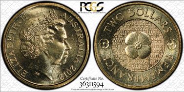 2012 $2 Remembrance Day MS67
