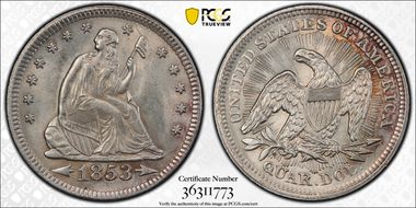 1853 25C Arrows and Rays MS62