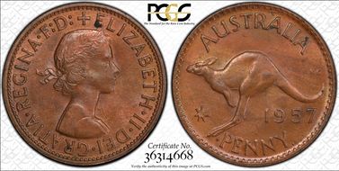 1957 Y. (p) 1D Wide date MS63RB