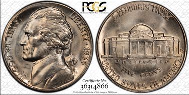 1939-D 5C Reverse of 1940 MS66FS