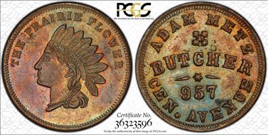 (1861-65) Token F-165DP-8a Copper PE Adam Metz MS63BN