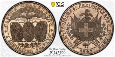 1842 4 Fr Chur R-836a Ag MS65