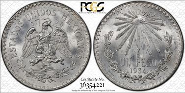 1934-M Peso KM-455  Ag MS65