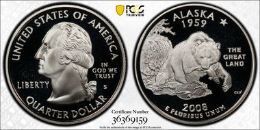 2008-S 25C Alaska Silver PR70DCAM