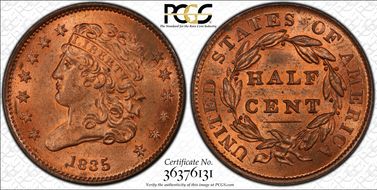 1835 1/2C Cohen 1 MS64RD