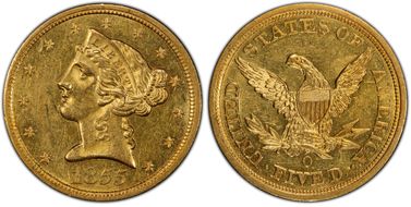 1855-O $5 MS61