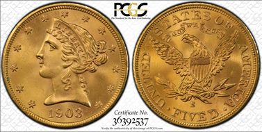 1903-S $5 MS66+