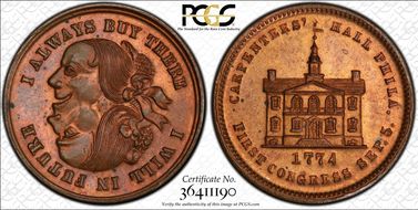 (1876) Token Pa-Ph 226 Copper Mule w/ Pa-Ph 229 Obv MS64RB