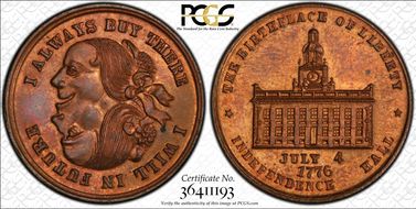 (1876) Token Pa-Ph 226 Copper Mule w/ Pa-Ph 230 Obv MS65BN