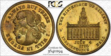 (1876) Token Pa-Ph 226 Brass Mule w/ Pa-Ph 230 Obv MS64