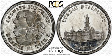 (1876) Token Pa-Ph 226 White Metal Mule w/ Pa-Ph 231 Obv MS63