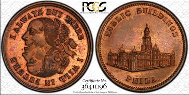 (1876) Token Pa-Ph 226 Copper Mule w/ Pa-Ph 231 Obv MS63RB