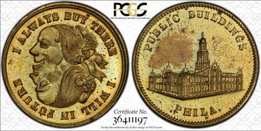 (1876) Token Pa-Ph 226 Brass Mule w/ Pa-Ph 231 Obv MS63