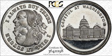 (1876) Token Pa-Ph 226 White Metal Mule w/ Pa-Ph 262F Obv MS63