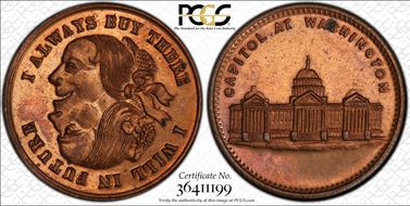 (1876) Token Pa-Ph 226 Copper Mule w/ Pa-Ph 262F Obv MS64RB