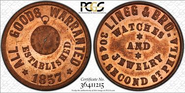 (1876) Token Pa-Ph 232A Copper Lingg & Bro. MS64RB