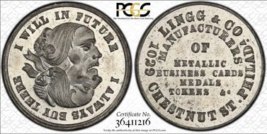 (1876) Token Pa-Ph 258F White Metal Lingg & Bro. MS64
