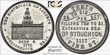 (1876) Token Pa-Ph 388A White Metal Dr. Stoughton MS64