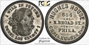 (1876) Token Pa Ph-962 White Metal Hughes House MS62