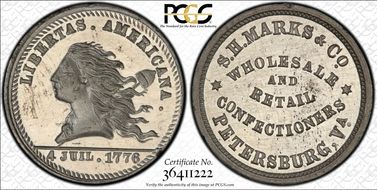 (1876) Token Rulau Va-Pe 1 White Metal S.H. Marks & Co. MS61