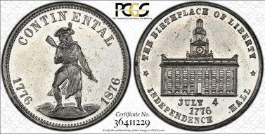 (1876) Token Pa-Ph 227 White Metal Mule w/ Pa-Ph 230 Obv MS63