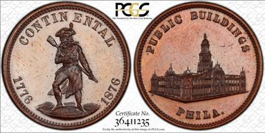 (1876) Token Pa-Ph 227 Bronzed Mule w/Pa-Ph 231 Obv. MS65