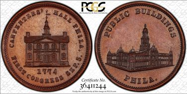 (1876) Token Pa-Ph 229 Bronzed Mule w/Pa-Ph 231 Obv. MS65