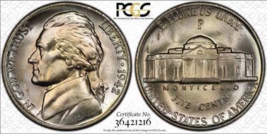 1942-P 5C Silver MS67+ FS