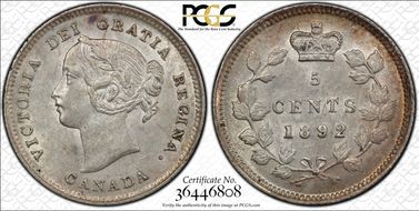 1892 5C WD 1/1 8/8 9/9/9 AU58