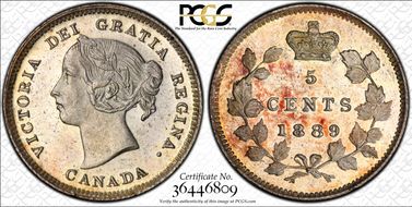1889 5C Blundered 8/3 MS63