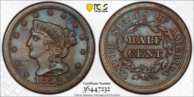 1853 1/2C Cohen 1 MS64BN