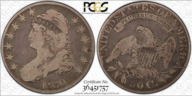 1830 50C O-114, Large Letters VG10