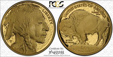 2018-W $50 American Buffalo  .9999 Fine Gold PR70DCAM