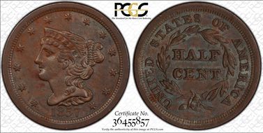 1857 1/2C AU55BN
