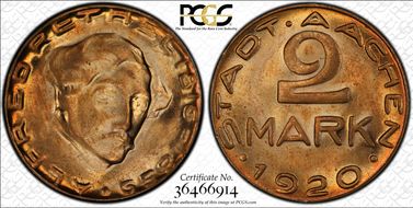 1920 2 Mk Funck-1.17 Aachen MS64