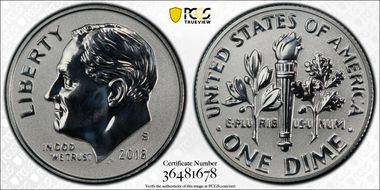 2018-S 10C Reverse Proof Silver 50th Anniversary Set First Strike PR70